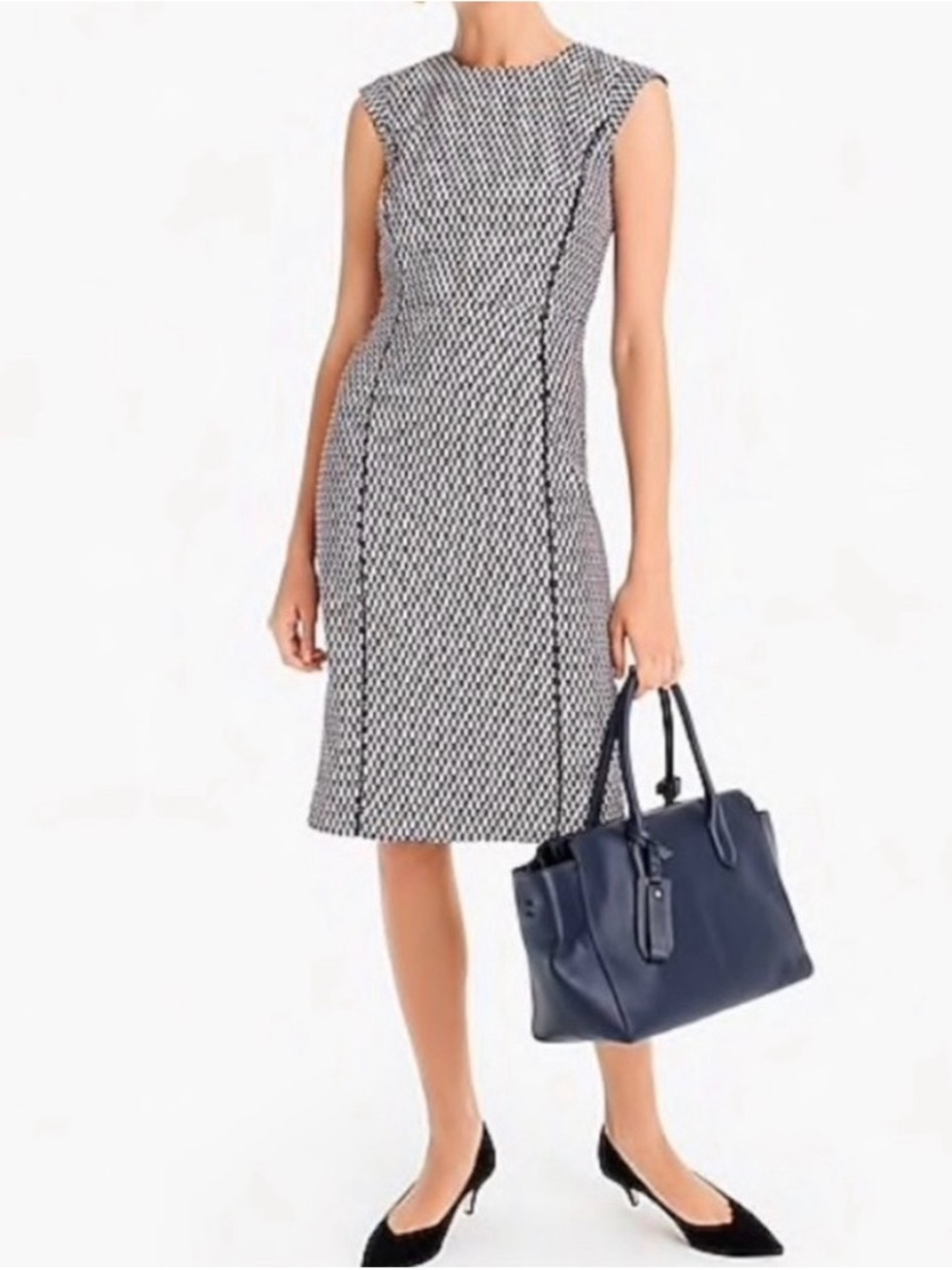 NWT J Crew Cap-sleeve Navy Burgundy Matelassé Dress 12 reg $ 189